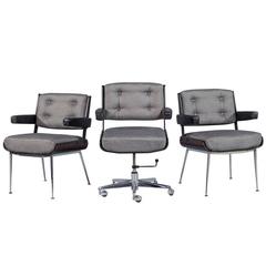 Set of Three Mid-Century Office Chair Set by Alain Richard