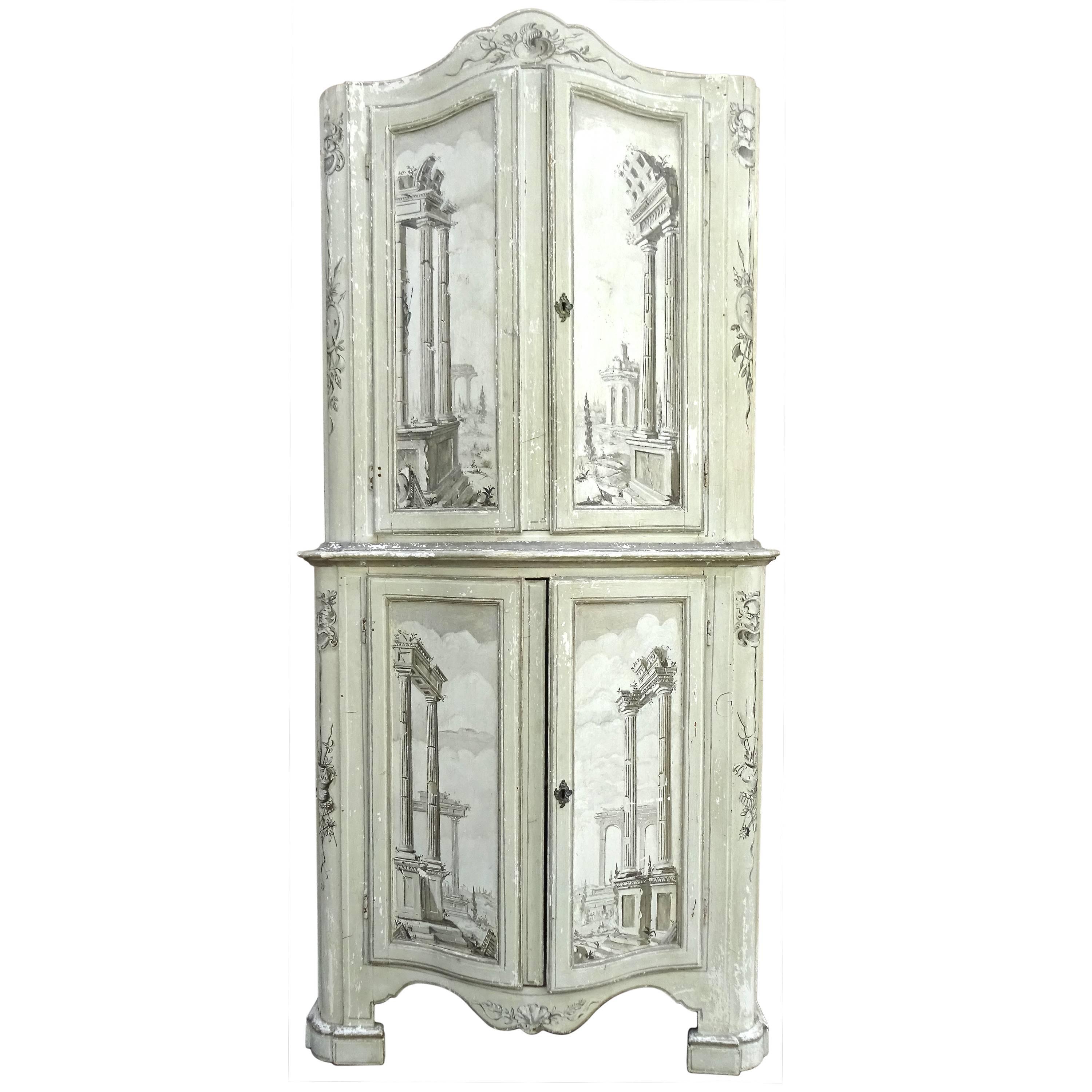 Fabulous Tall 19th Century Italian Grisailles Painted Cabinet