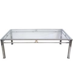 Stylish Belgian Chrome & Brass Rectangular Coffee Table wGlass Top; Belgo Chrome