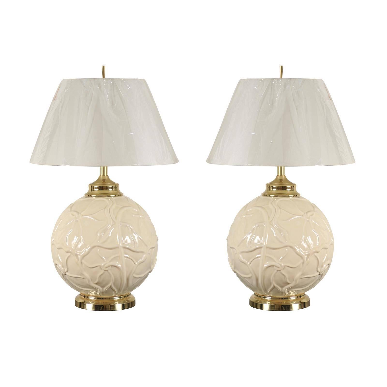 Outstanding Pair of Vintage Ceramic Lily Pad Lamps