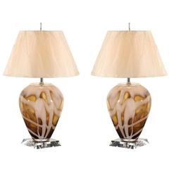 Dramatic Pair of Blown Glass and Lucite Lamps