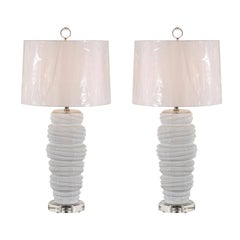 Vintage Gorgeous Pair of Ceramic and Lucite Soft Serve Style Lamps