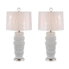 Gorgeous Pair of Ceramic and Lucite Soft Serve Style Lamps 3