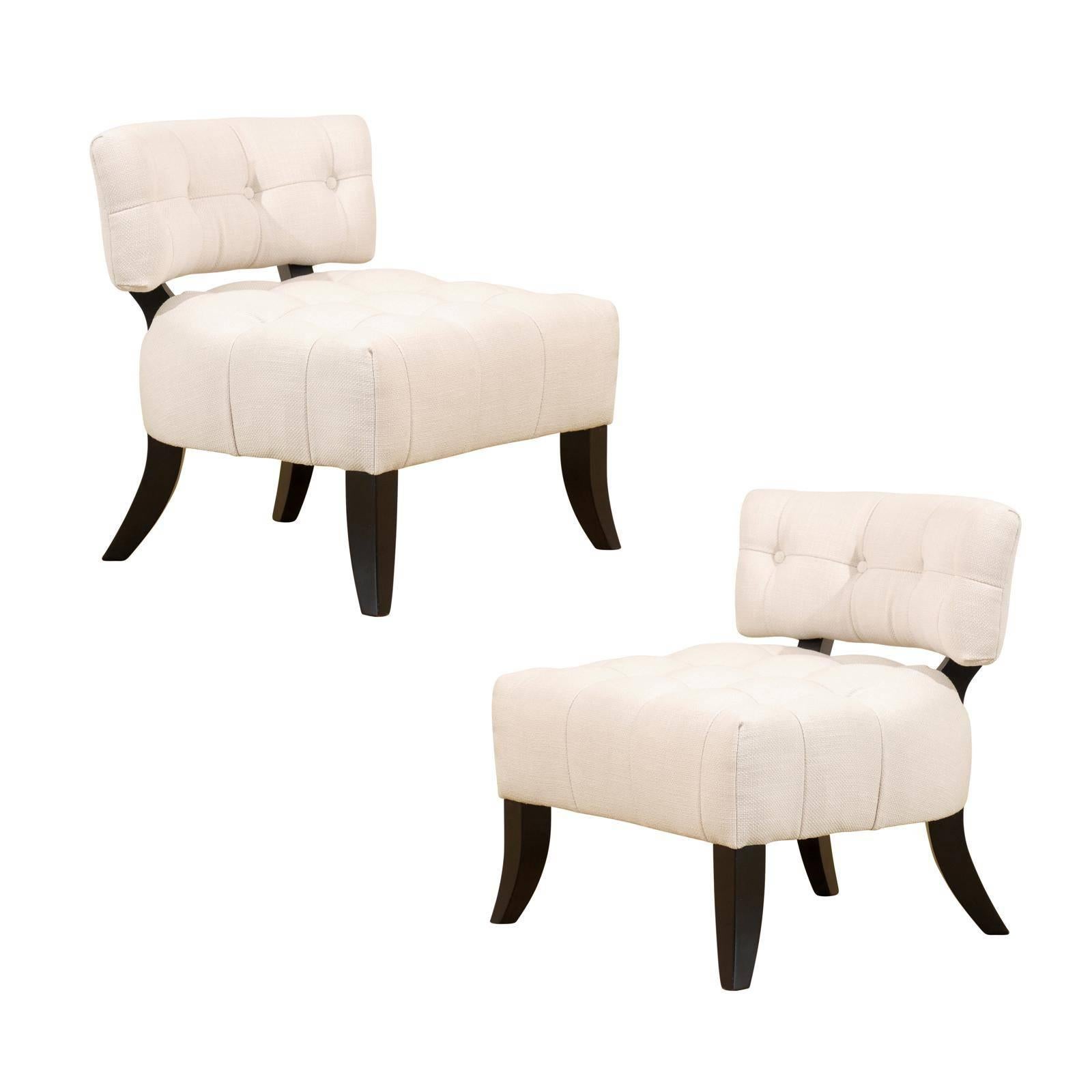 Fabulous Restored Pair of Biscuit Tufted Loungers in the Style of Billy Haines