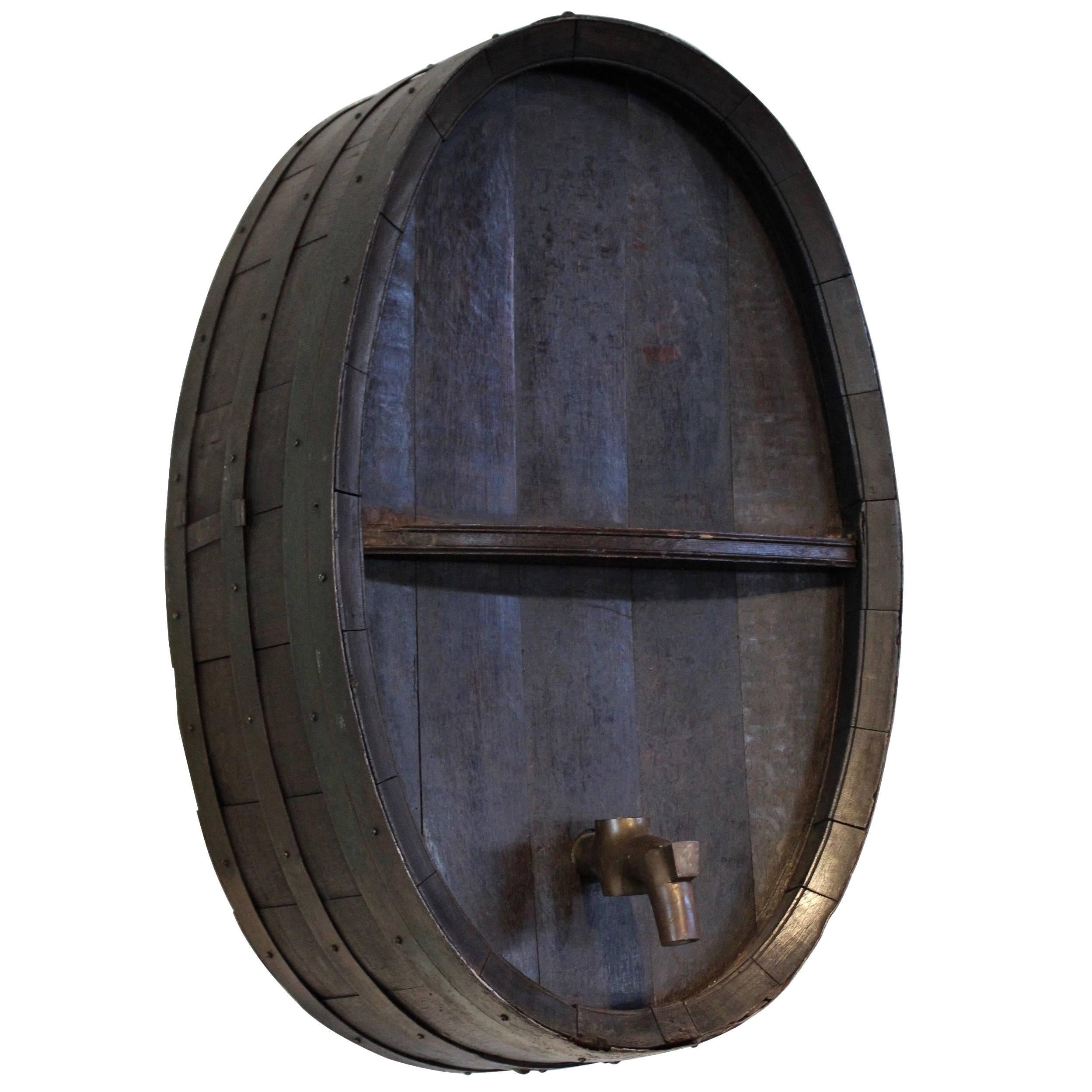 Antique French Iron Banded Green Wine Barrel as Wall Decor, circa 1900