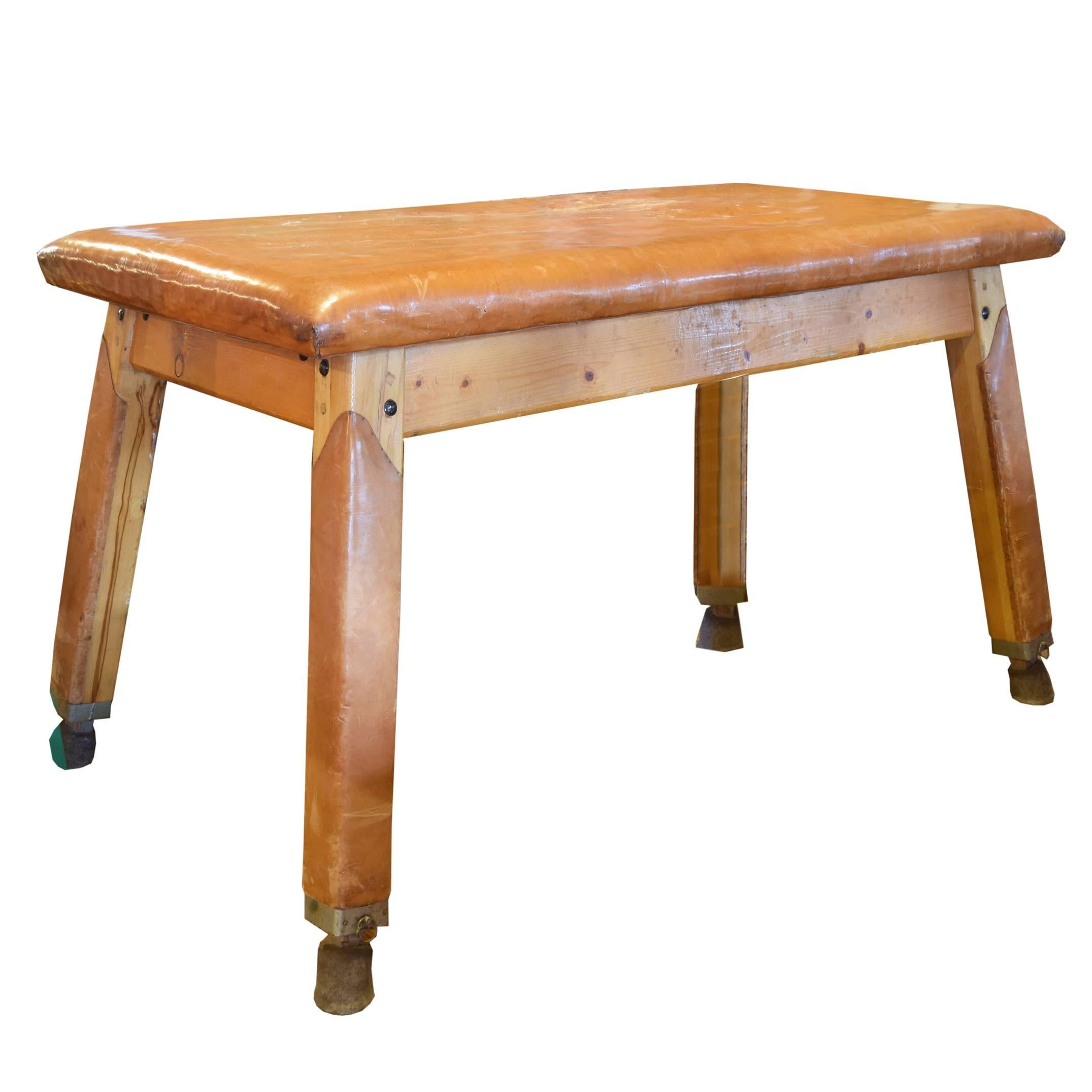Vintage Leather and Wood Vaulting Table