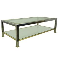 Chrome and Brass Glass Top Coffee Table, circa 1970