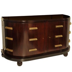Gorgeous Chest in Wood and Original Gilded Bronze Handles, circa 1925