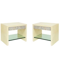Pair of "Pearl Front Bedside Tables" in Lacquered Goatskin by Lobel Originals