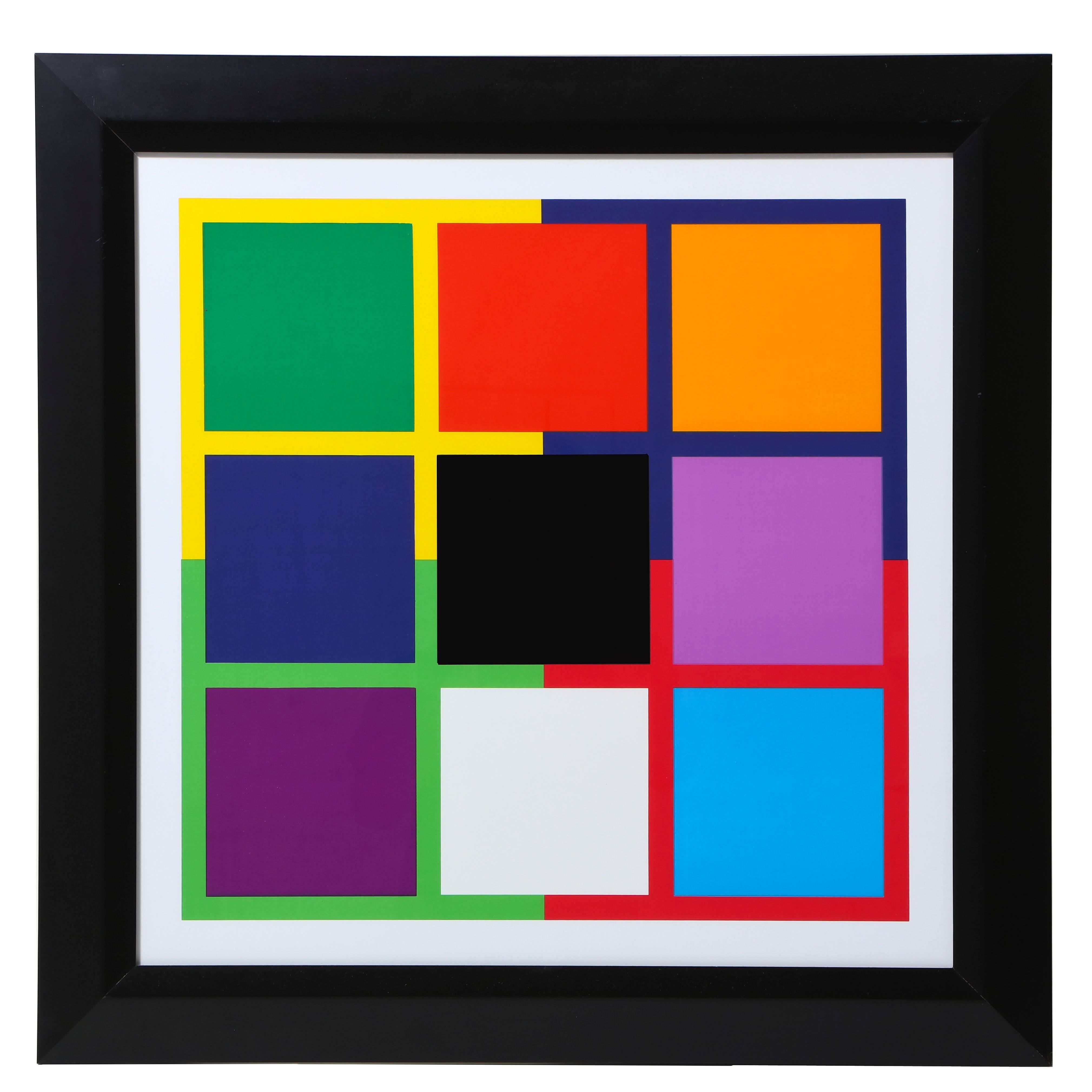 14 Squares Print Pattern in Black Frame For Sale