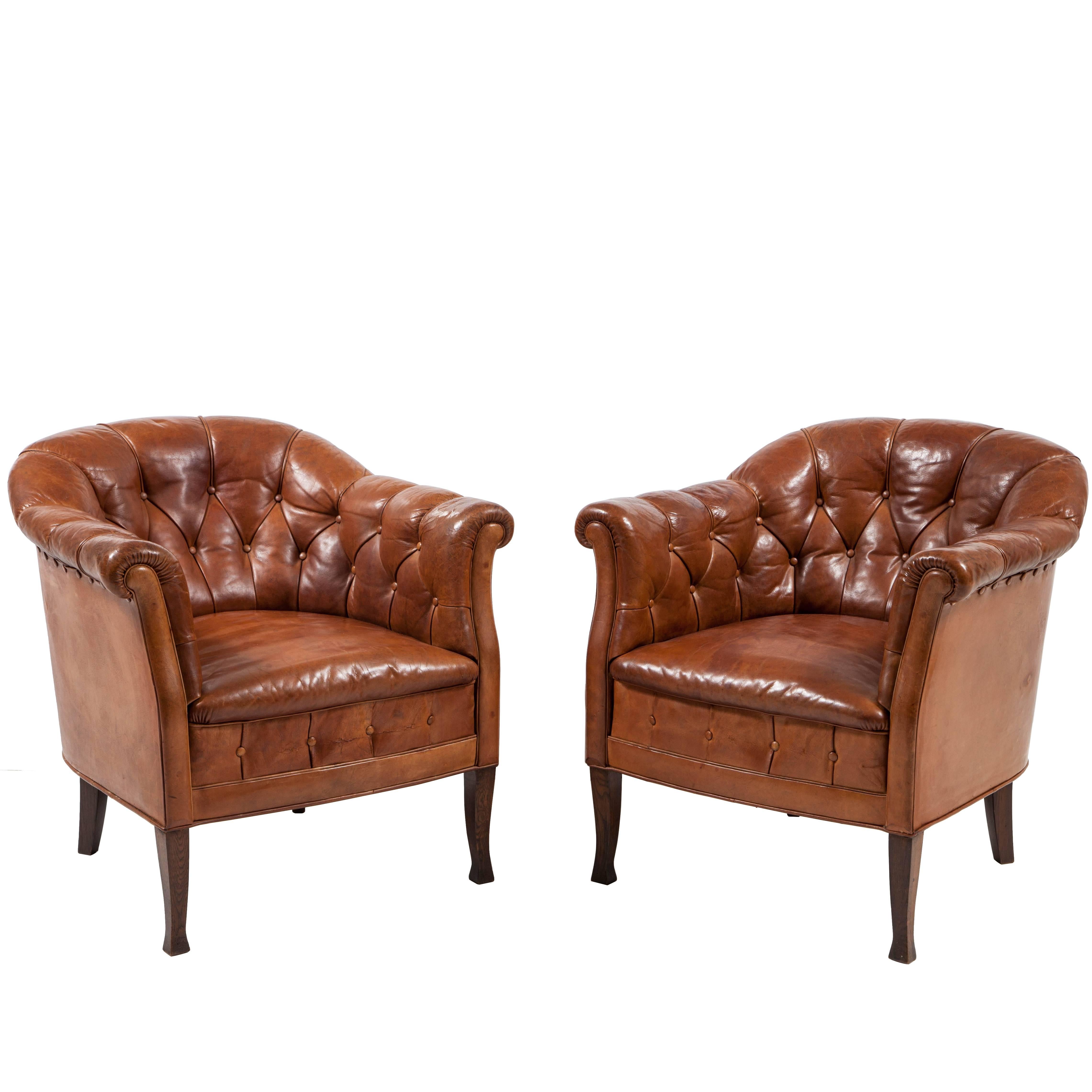Pair of Swedish Leather Club Chairs