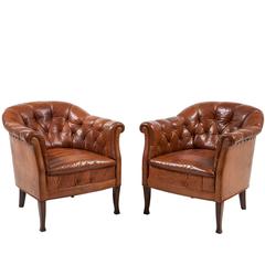 Antique Pair of Swedish Leather Club Chairs