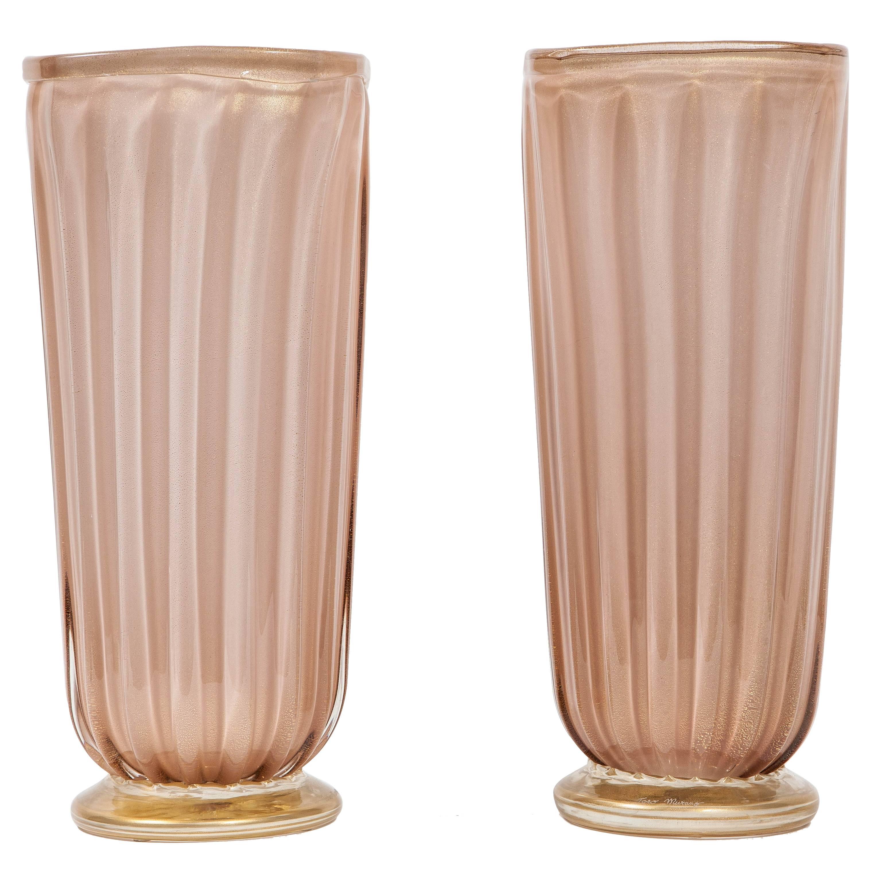 Pair of Square Murano Glass Vases