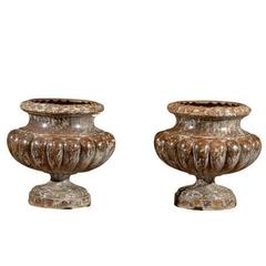 Pair of French Mid 19th Century Alfred Corneau Marbleized Iron Urns 5