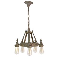 Early 1920s Angular Cast Iron Chandelier