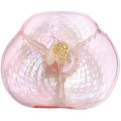 Murano Pink, Opal, Gold, Iridescent, Quilted Italian Art Glass Serving Bowl 11