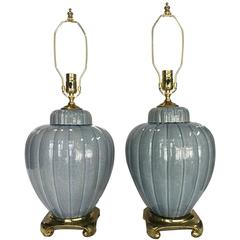 Pair of Blue-Gray Glazed Porcelain Table Lamps 3