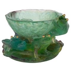 Art Glass Pate de Verre "Les Grenouilles" Footed Bowl by Daum