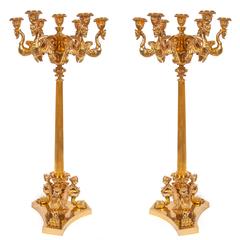 Large Pair of Neoclassical Style Seven-Light Gilt Bronze Candelabra