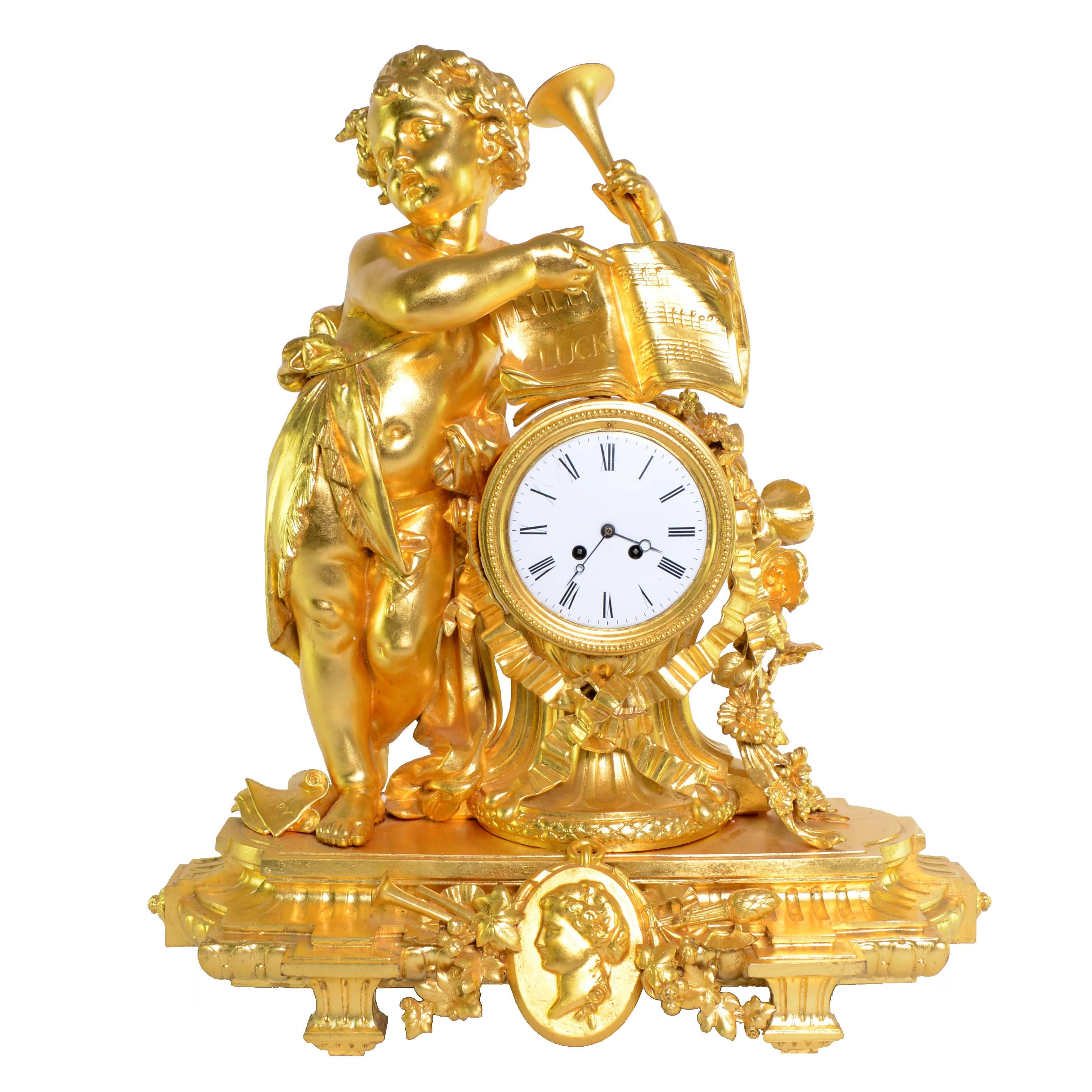 Gilt Metal Cherub Mantel Clock