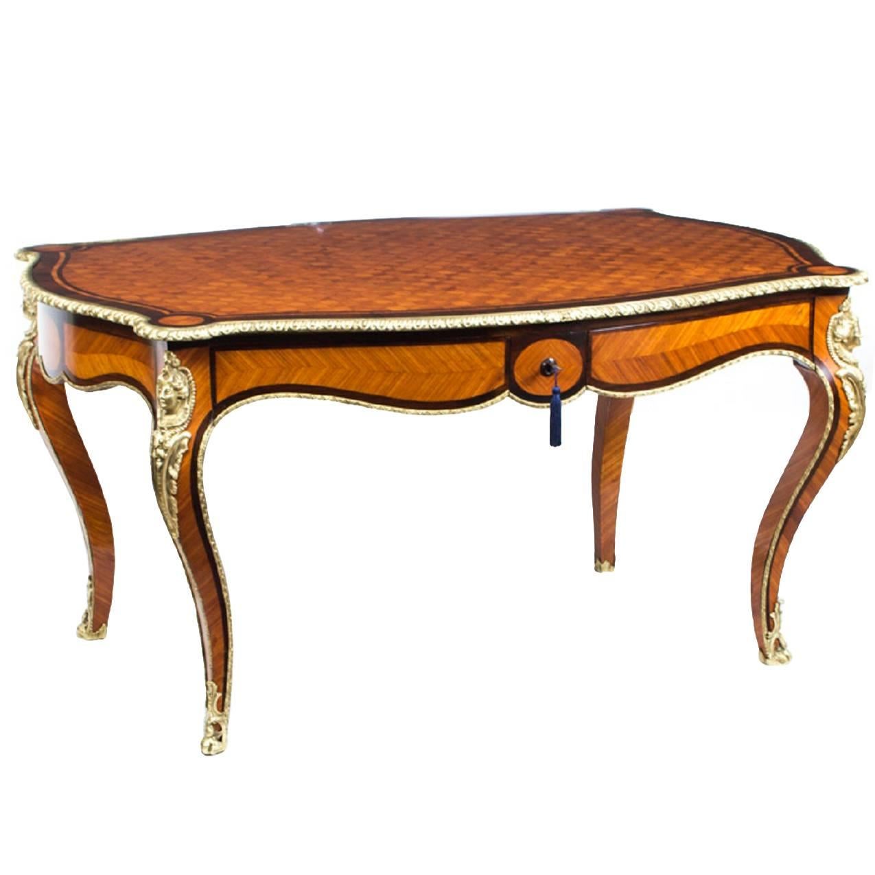 19th Century French Bureau Plat Parquetry Writing Table