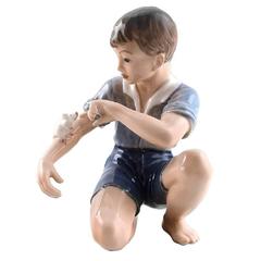 Vintage Figurine Number 1270, Boy with Mouse by Jens Peter Dahl Jensen, Rare Figurine