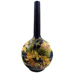 Art Nouveau Rörstrand Narrow-Neck Vase in Earthenware Decorated with Flowers