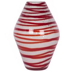 Candy Red Stripe Glass Vase by Fratelli Toso