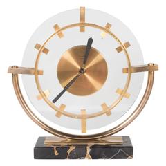 Art Deco Eight Day Clock by Bayard with Portoro Marble Base and Bronze Fittings