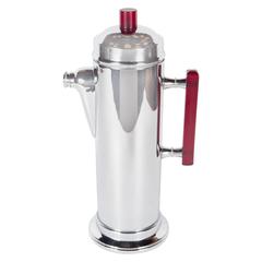 Art Deco Cocktail Shaker and Pitcher with Crimson Red Bakelite Detailing