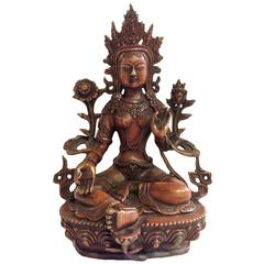 Copper Tibetan Buddha Green Tara Figure Statue