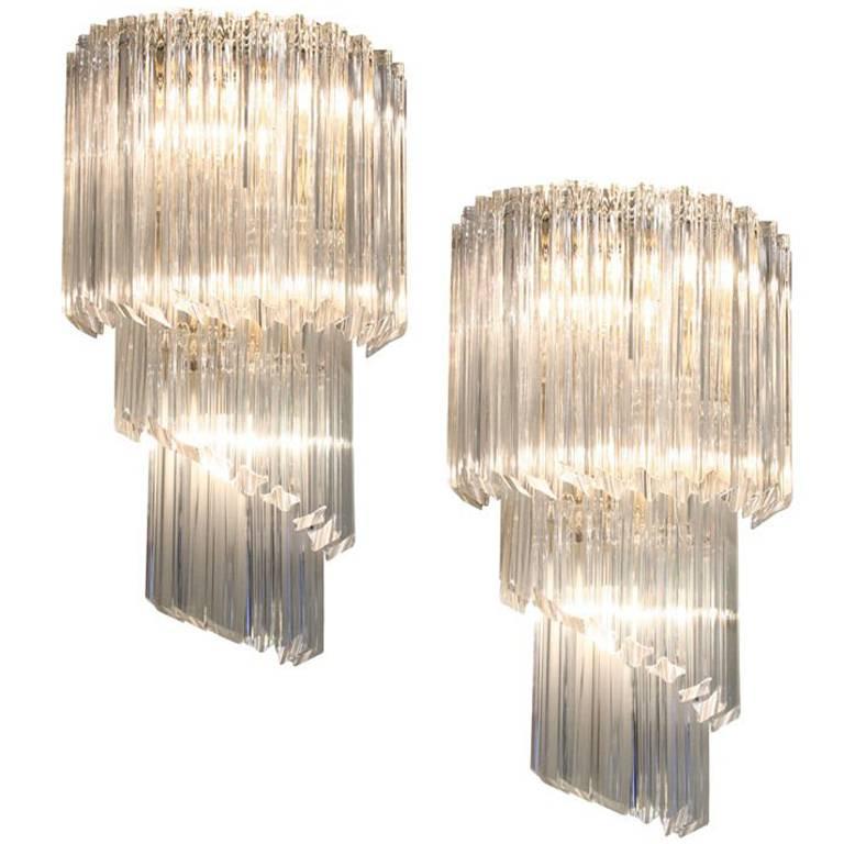 Italian Cascading Crystal Glass Sconces by Camer Glass For Sale