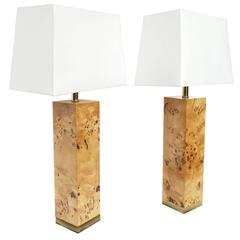 1970s Lacquered Burl Wood Lamps in the Style of Milo Baughman