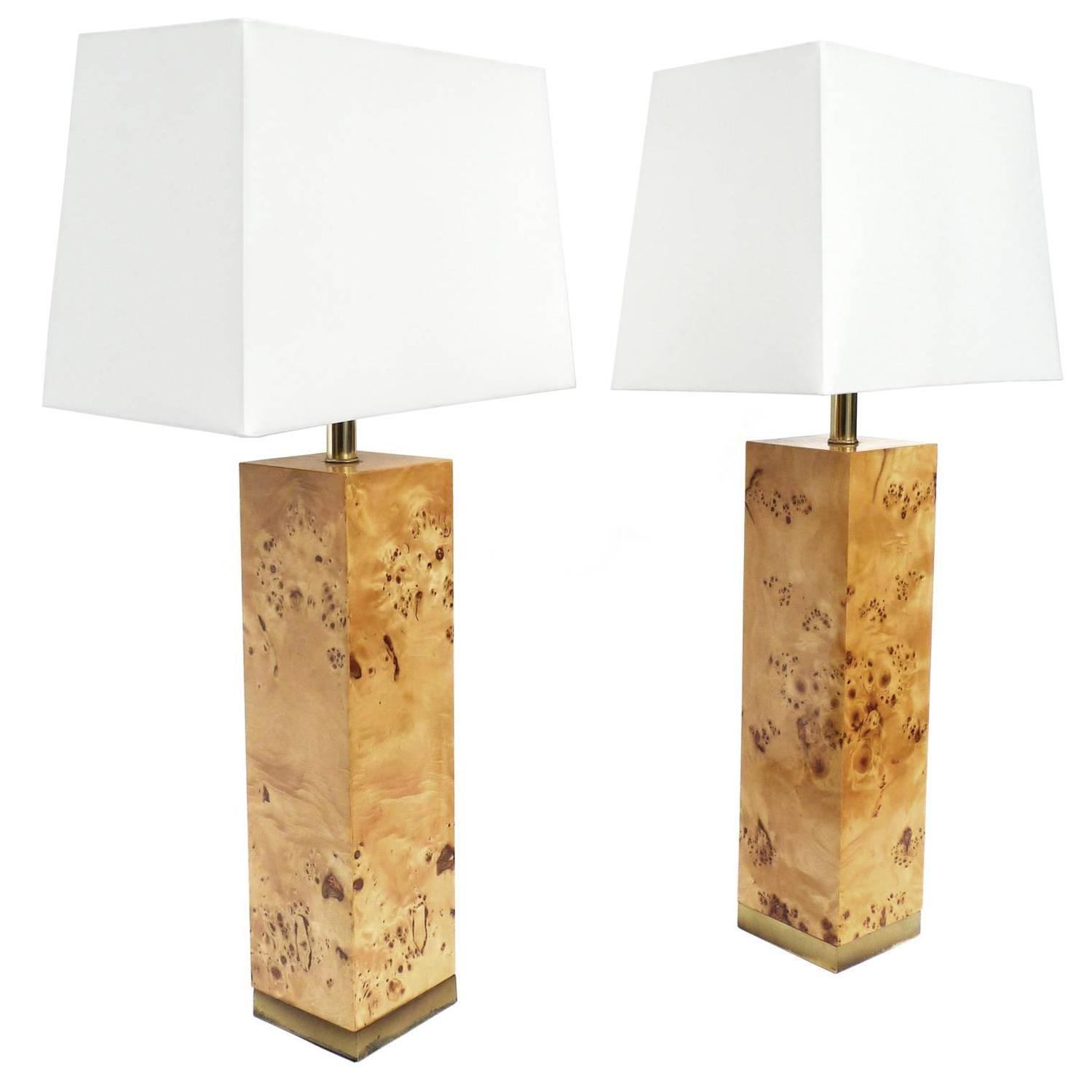 1970s Lacquered Burl Wood Lamps In The Style Of Milo Baughman