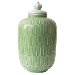 Vintage Scandinavian Modern Gunnar Nylund Jade Glazed Jar for Rörstrand