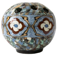 Small French Vallauris Clay Mosaic Vase by Ceramicist Jean Gerbil Blue