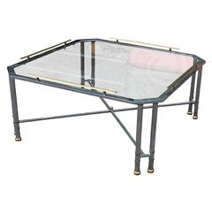 Elegant Modern Chrome Brass and Glass French Square Coffee Table