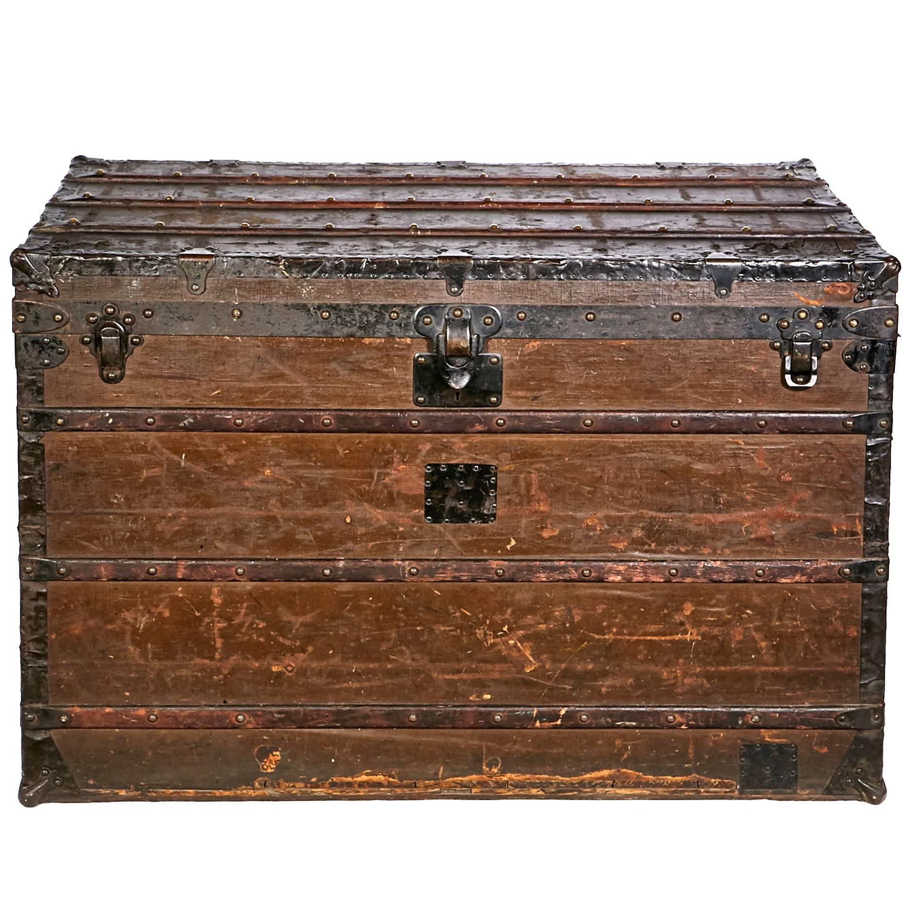 Early Louis Vuitton Wood Strap-Bound and Iron-Mounted Steamer Trunk