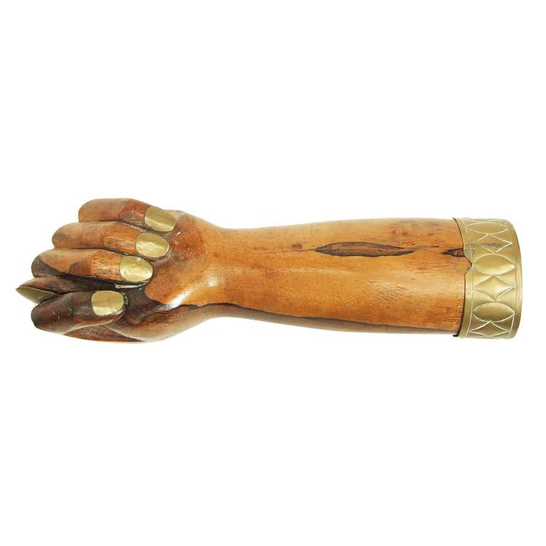 1950s Rosewood and Brass Figa Fist Hand Sculpture For Sale at 1stdibs

