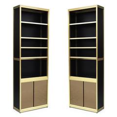 Pair of Large 1970s Gold Mirrored Bookcases Shelving