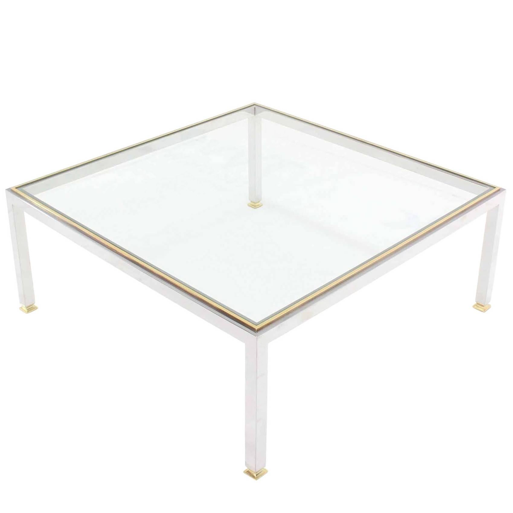 Large Square Chrome and Brass Mid-Century Modern Coffee Table For Sale