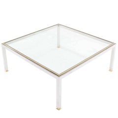 Large Square Chrome and Brass Mid-Century Modern Coffee Table