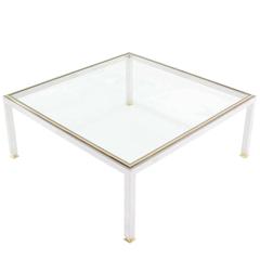 Grande table basse carrée en chrome et laiton de style mi-siècle moderne