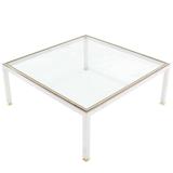 Large Square Chrome and Brass Mid-Century Modern Coffee Table