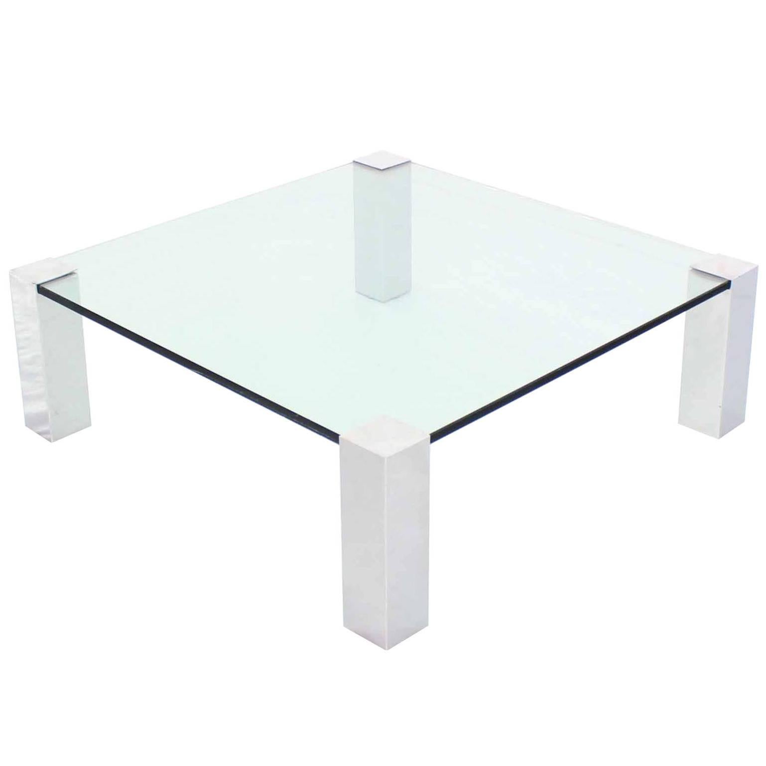 Large Square Mid Century Modern Coffee Table on Chrome Corner Legs For Sale