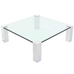 Large Square Mid Century Modern Coffee Table on Chrome Corner Legs