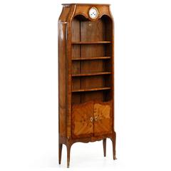 Fine Bell Epoque Marquetry Biblioteque Antique Bookcase with Clock, Paris 1