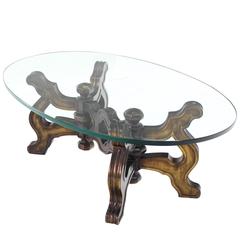 Heavy Carved Base Oval Coffee Table 12