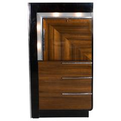 Art Deco Bar Cabinet in Walnut and Black Lacquer in the Manner of Donald Deskey 9