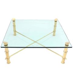 Used 45x 45 Faux Bamboo Large Heavy Solid Cast Brass Legs Square Coffee Table
